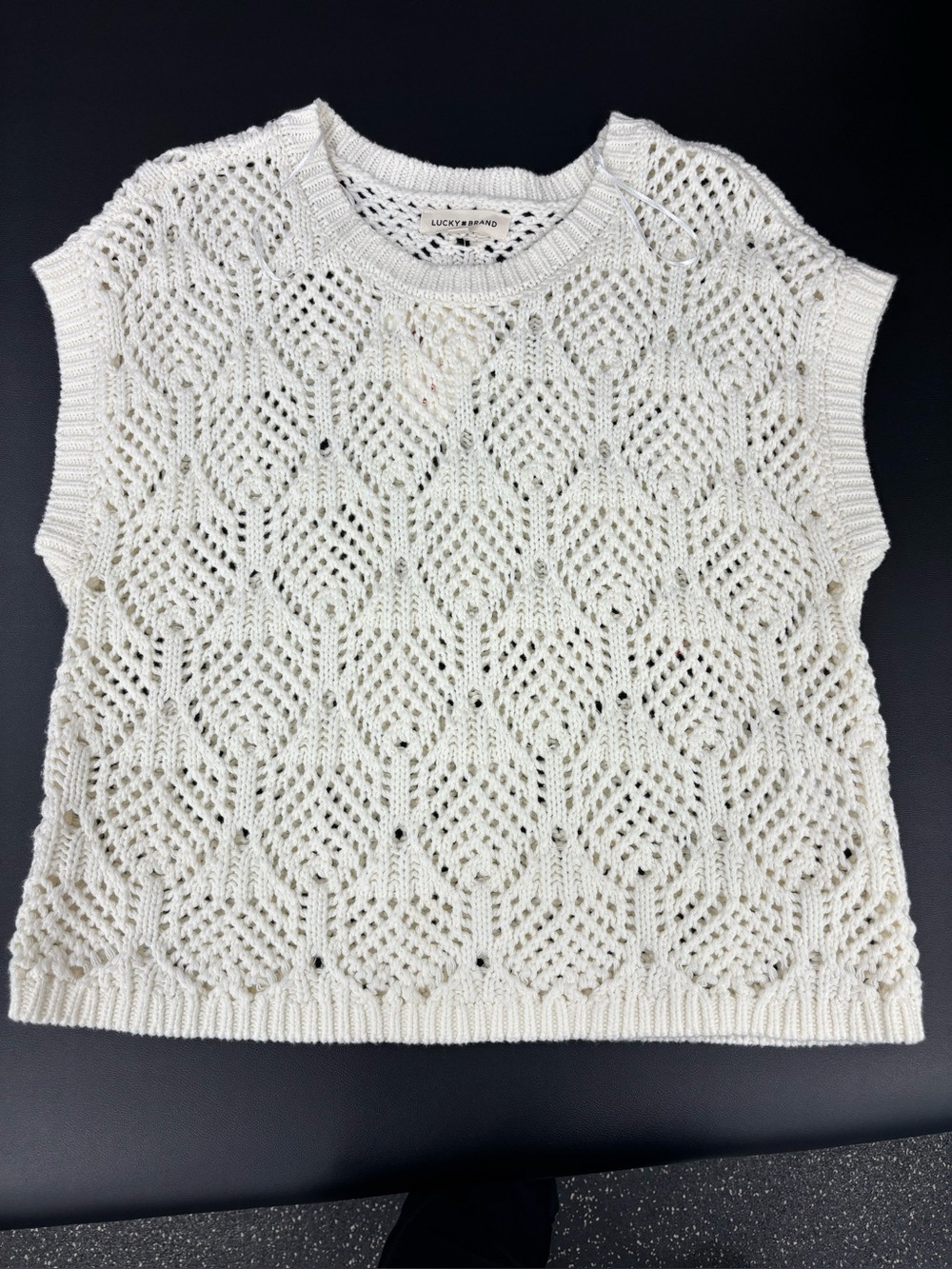 Lucky Brand Cream Crochet Knit Sleeveless Sweater Vest NWT Size Large